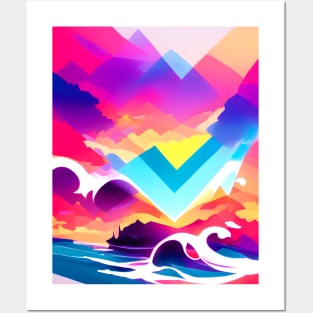 Violet Surf Wave Neon Abstract Pattern Posters and Art